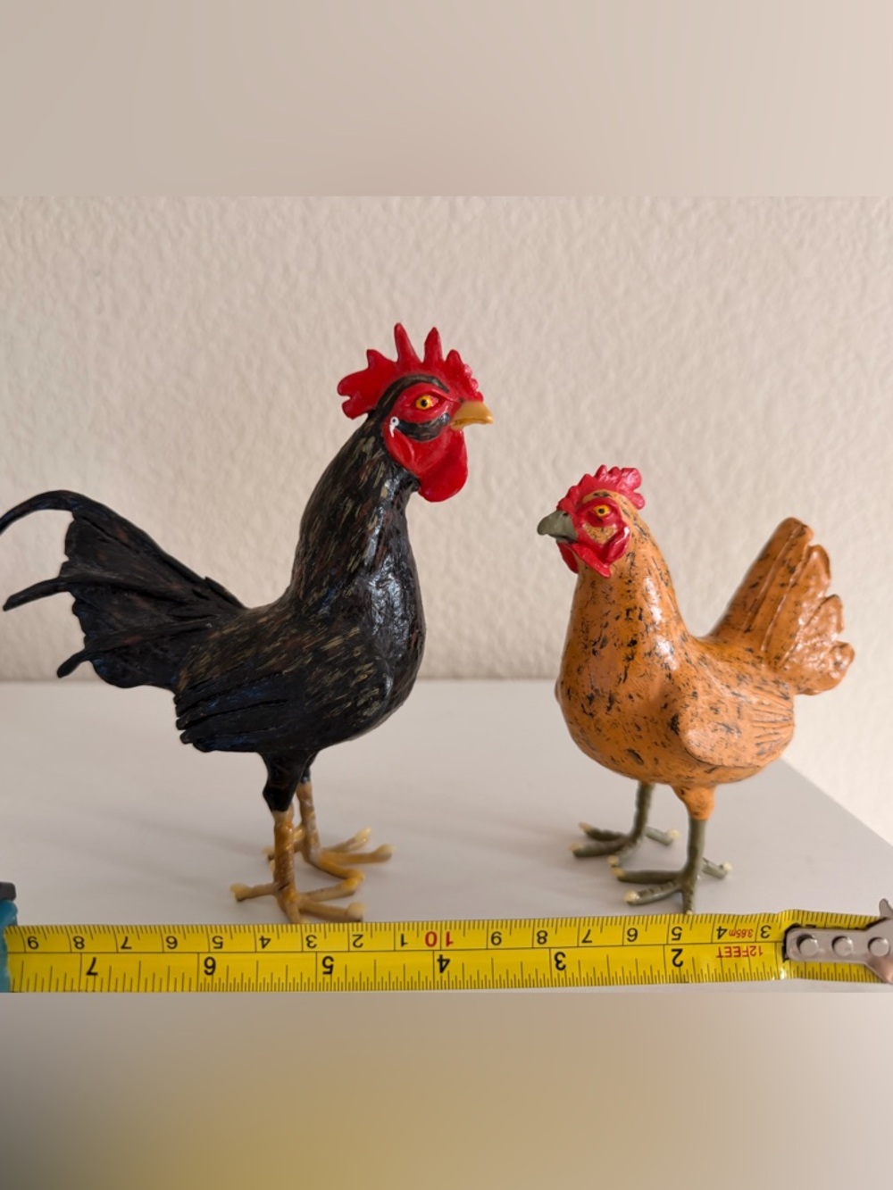 Hand Crafted Black Rooster and Orange Hen Figurine Pair Made in Brazil. - Picture 4 of 4
